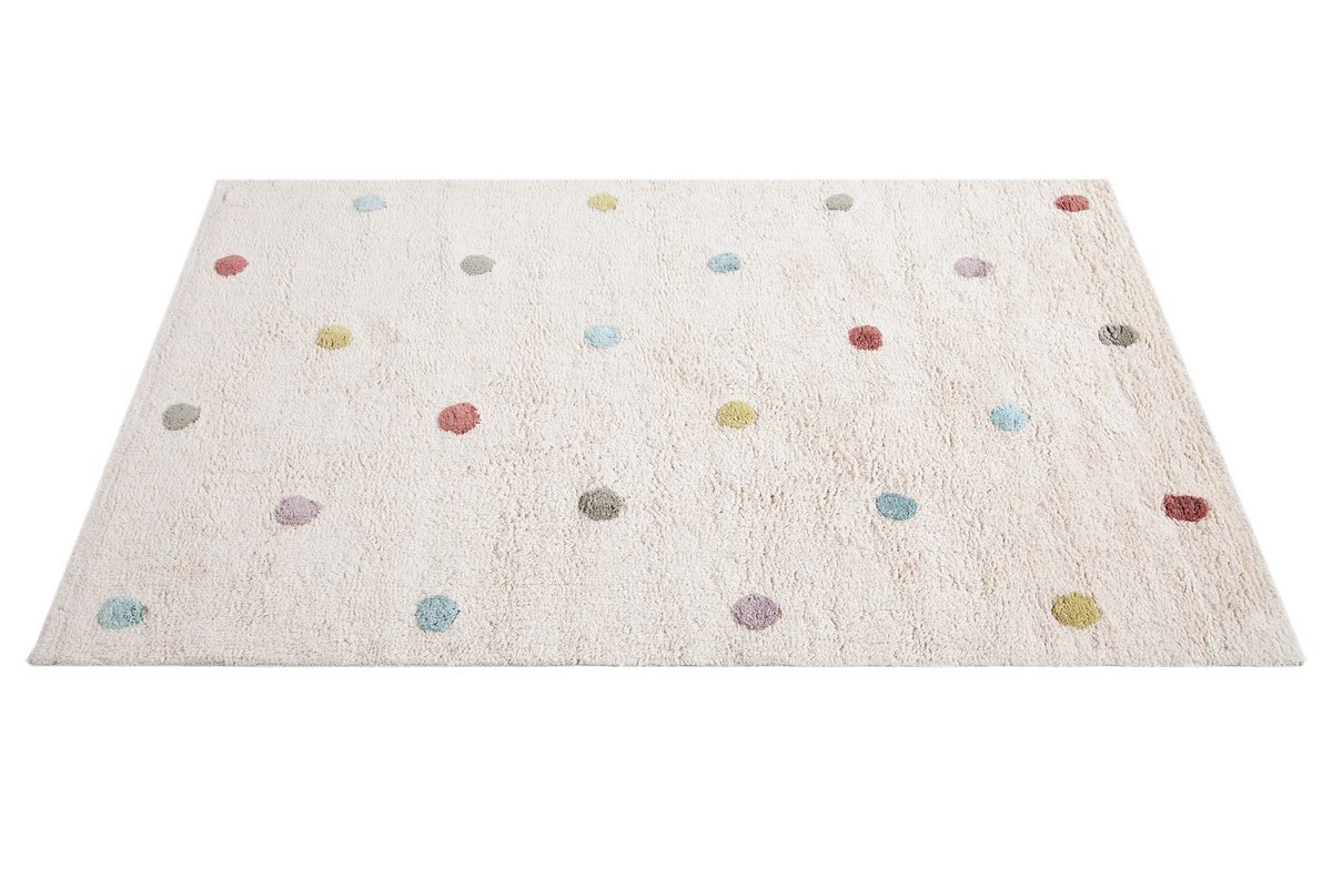 Alfombra infantil de algodn beige con lunares multicolores 100 x 150 cm DADA