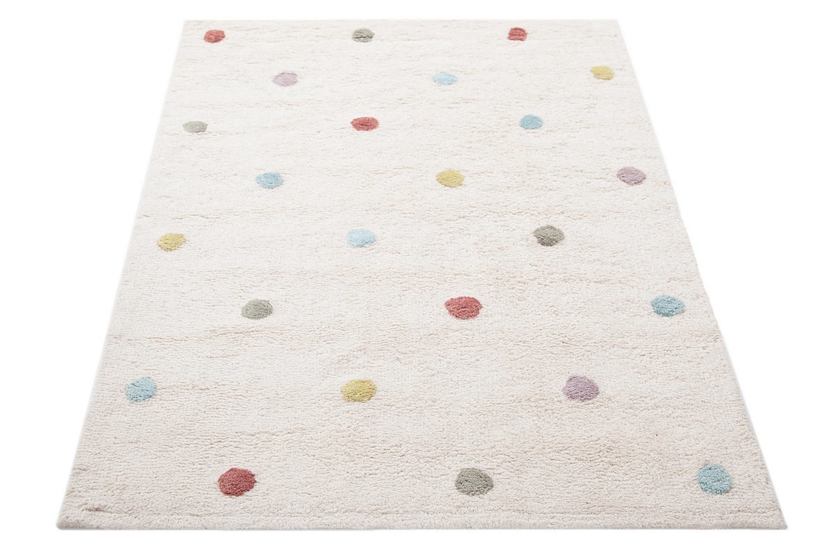 Alfombra infantil de algodn beige con lunares multicolores 100 x 150 cm DADA