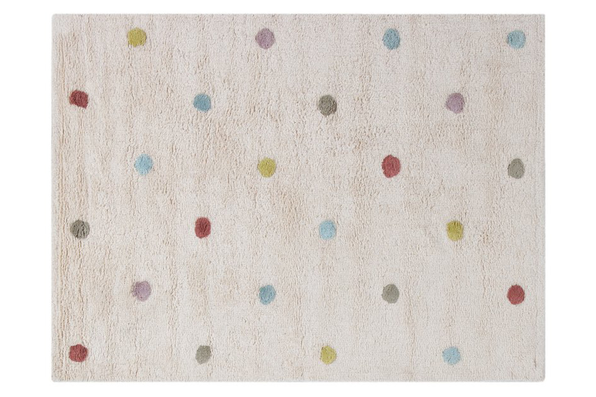 Alfombra infantil de algodn beige con lunares multicolores 100 x 150 cm DADA