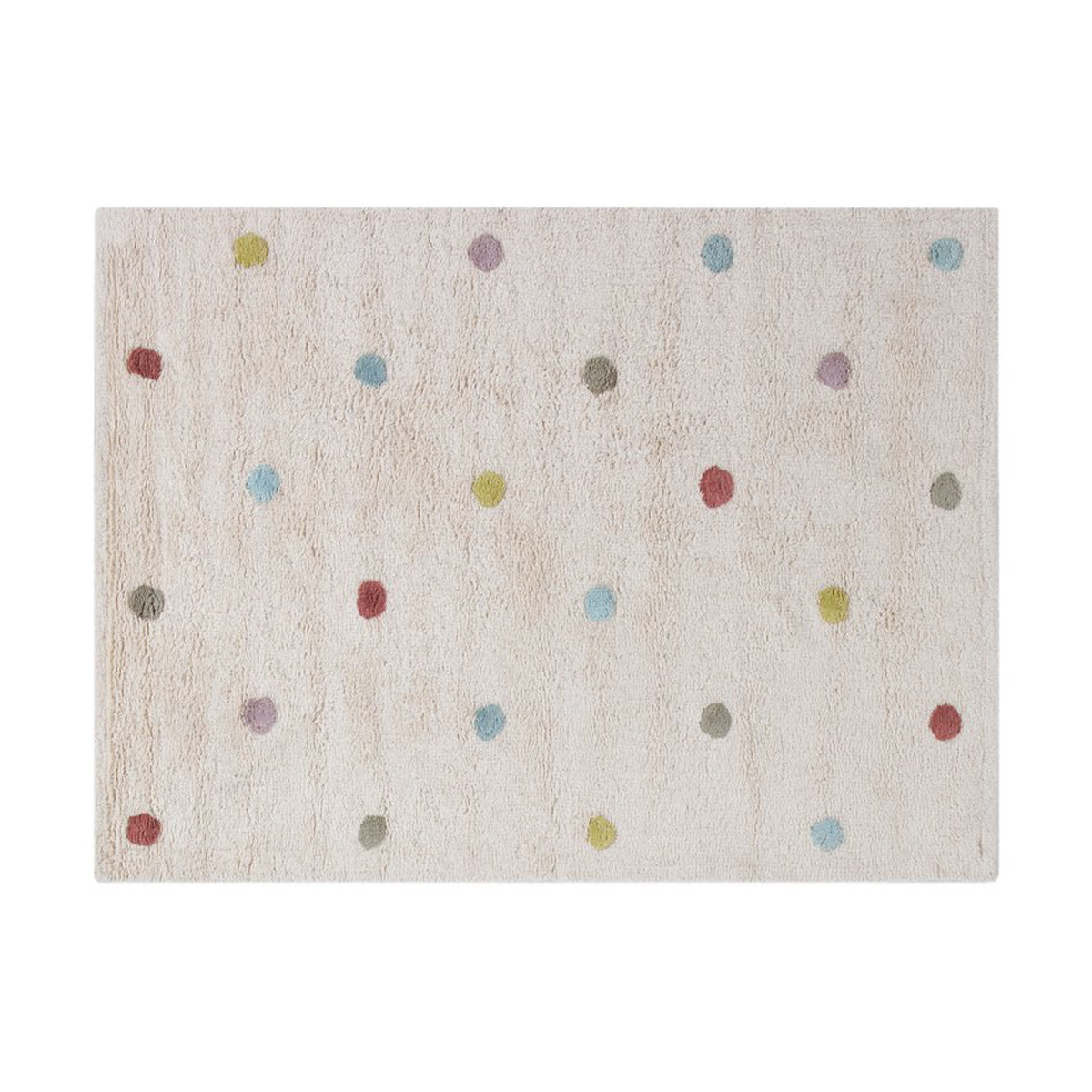 Alfombra infantil de algodón beige con lunares multicolores 100 x 150 cm DADA