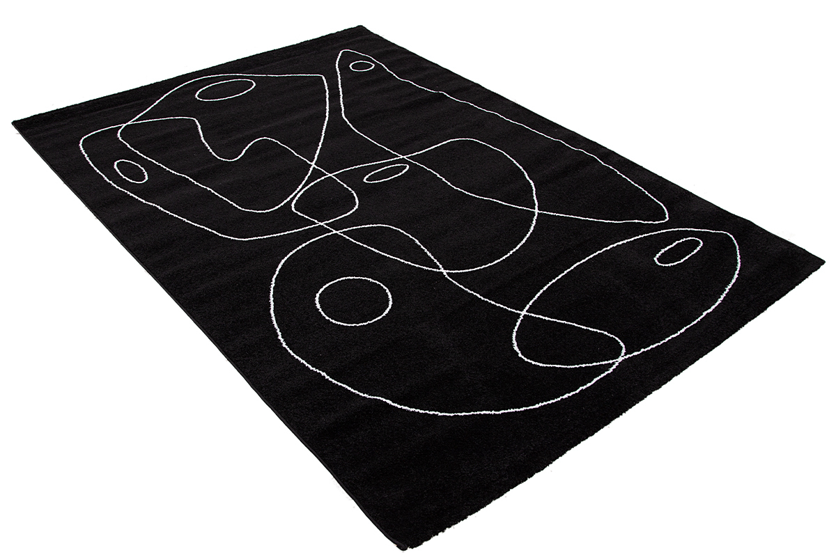 Alfombra negra con estampado line art 160 x 230 cm ARTISTE