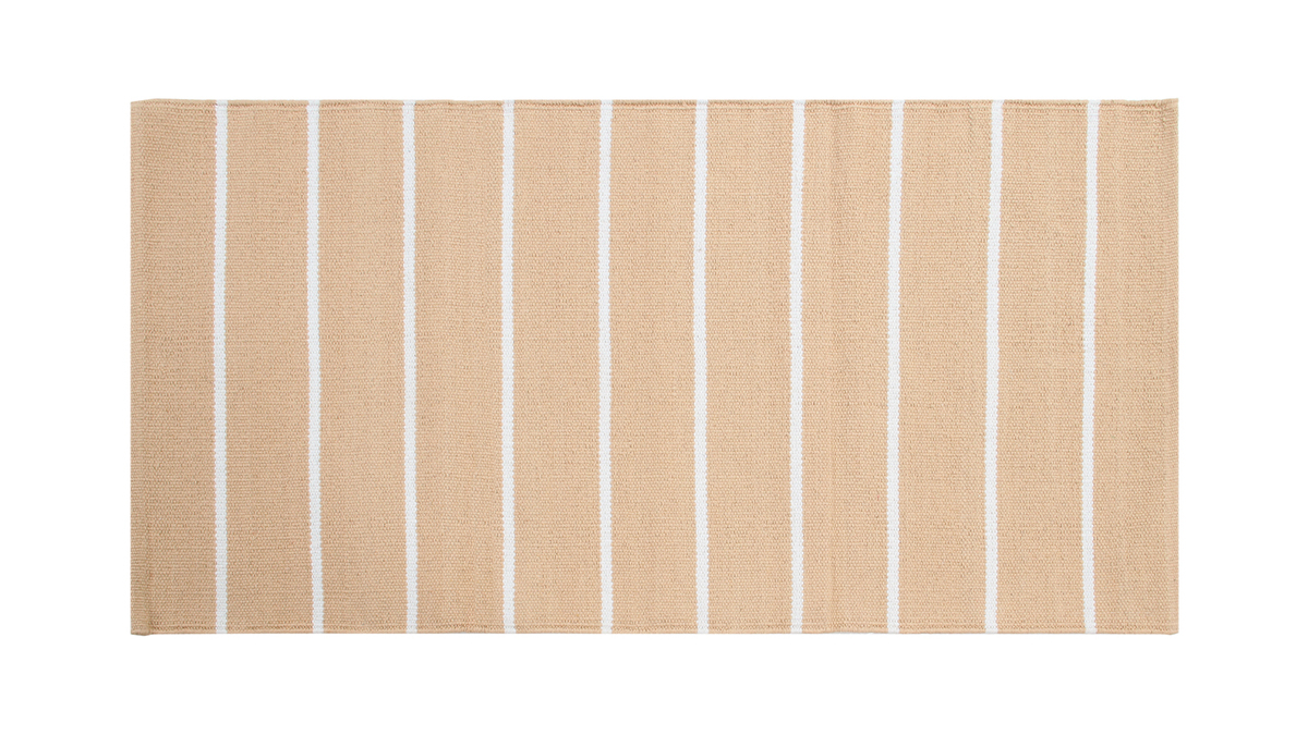 Alfombra rectangular de rayas beige y blancas 60 x 180 cm LANZA