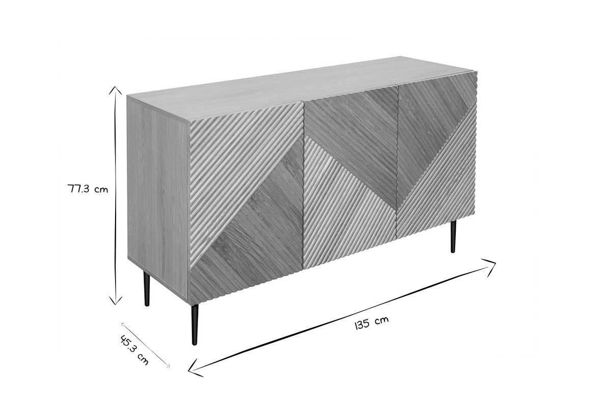 Aparador 3 puertas de madera clara de roble macizo y metal negro 135 cm ARCHIPEL