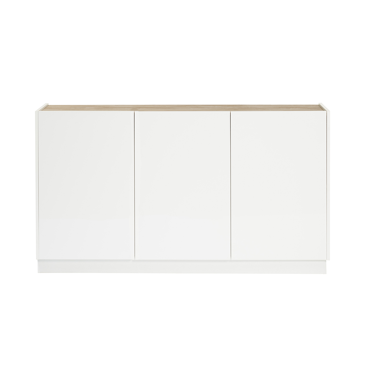 Aparador 3 puertas lacado blanco brillo y diseño madera clara 155 cm NELIO