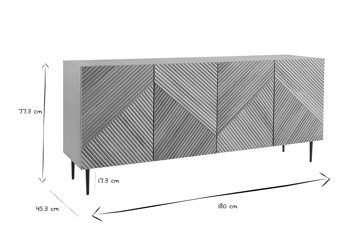 Aparador 4 puertas de roble macizo y metal negro 180 cm ARCHIPEL