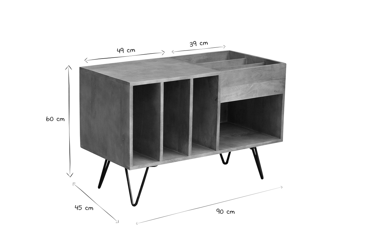 Aparador de almacenaje de vinilos en madera de mango y metal 90cm BOOGIE