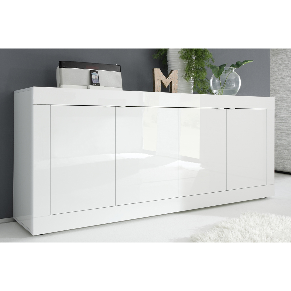 Aparador de diseño lacado blanco brillante 4 puertas 207 cm LATTE