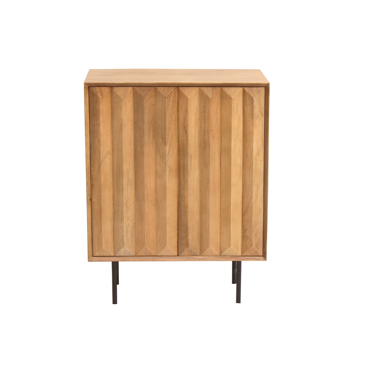 Aparador de madera maciza de mango con grabados y metal negro, 2 puertas 70 cm AGRA