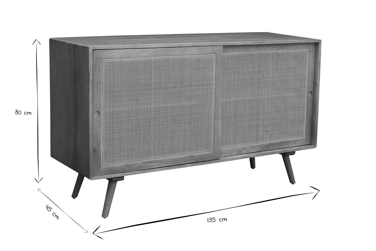 Aparador de madera maciza de mango y ratn con 2 puertas correderas 135 cm ACANGE