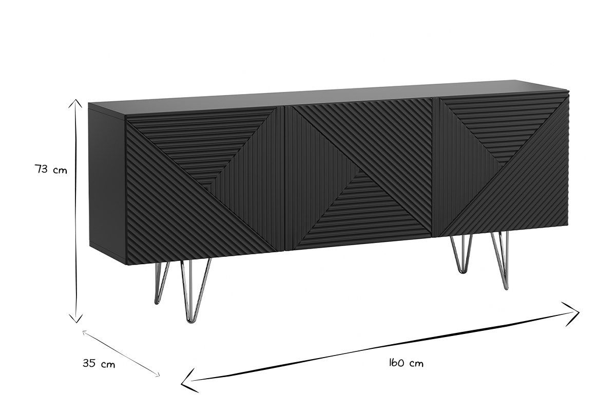 Aparador negro y dorado 3puertas 160cm OZEN