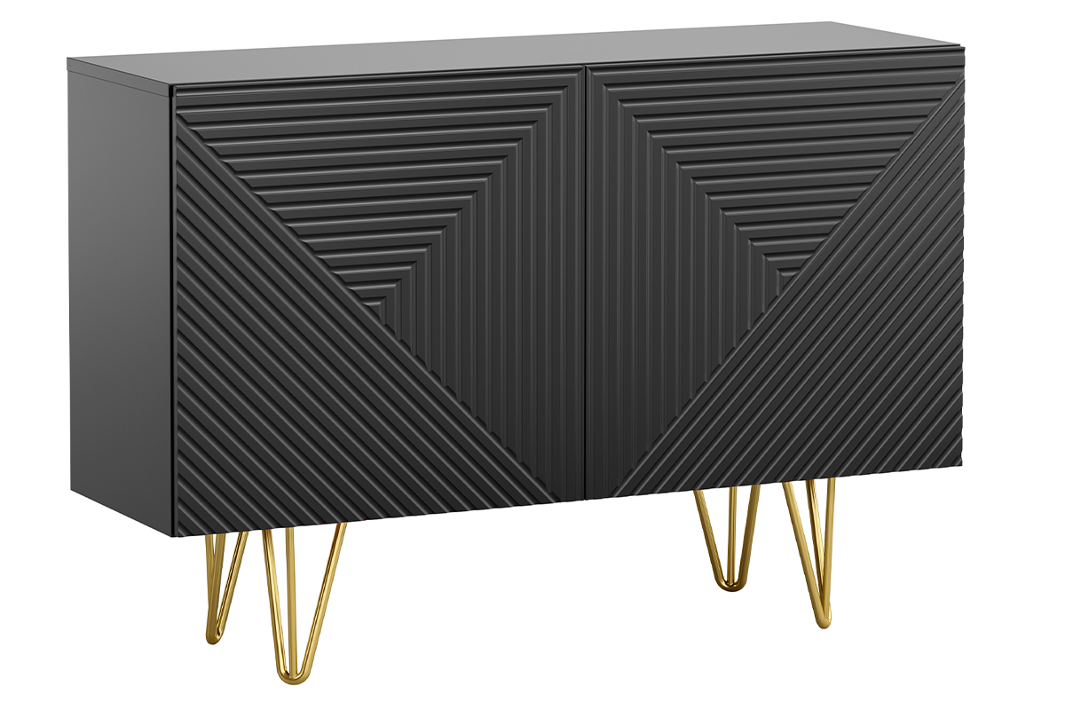 Aparador negro y metal dorado 2 puertas 107 cm OZEN