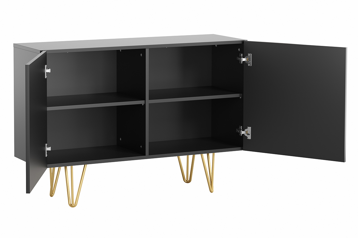 Aparador negro y metal dorado 2 puertas 107 cm OZEN