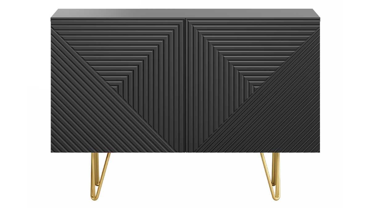 Aparador negro y metal dorado 2 puertas 107 cm OZEN