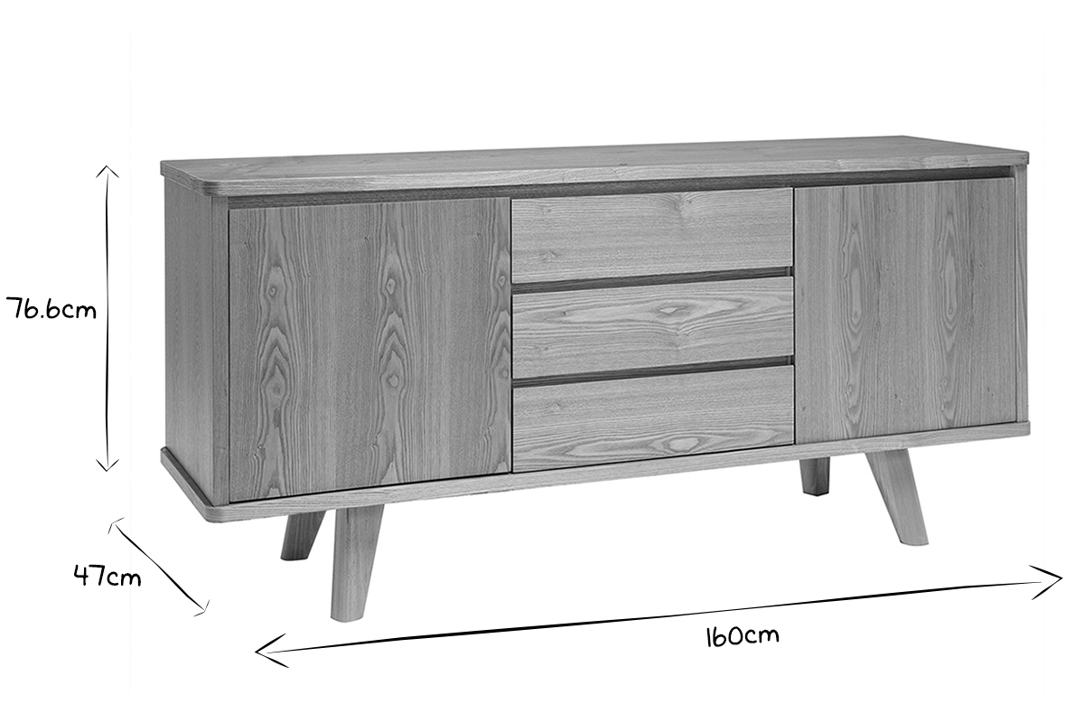 Aparador nrdico de fresno con puertas y cajones 160cm FIFTIES