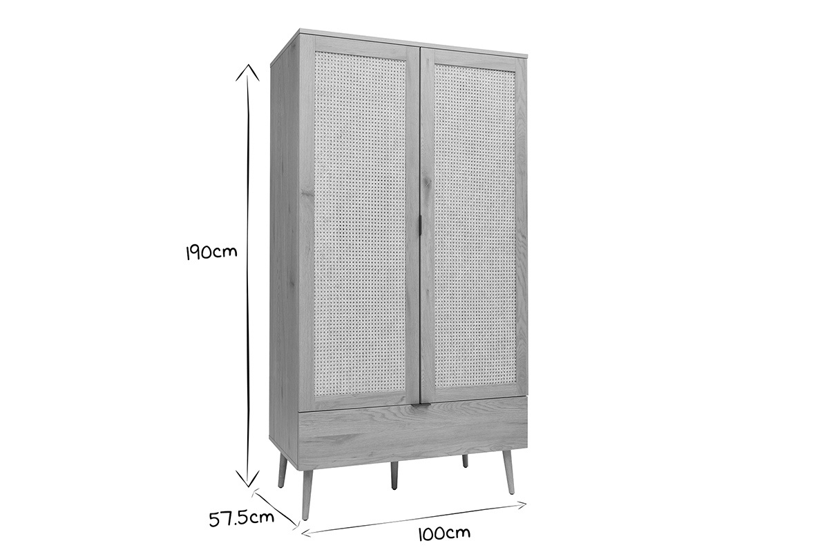 Armario acabado en madera clara, rejilla de ratn y metal negro H190 cm MANILLE