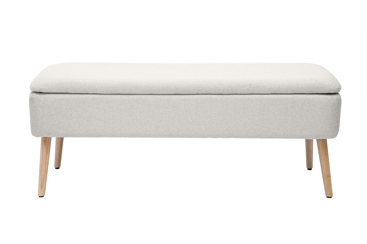 Banco bal de tela efecto terciopelo beige y madera clara maciza L120 cm LARS