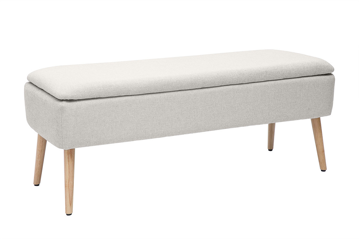 Banco bal de tela efecto terciopelo beige y madera clara maciza L120 cm LARS