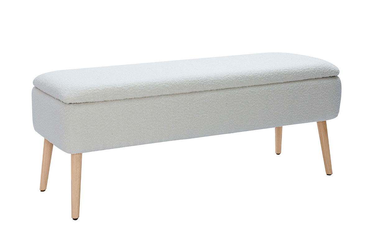 Banco bal efecto lana frisada blanco y madera clara maciza L120 cm LARS