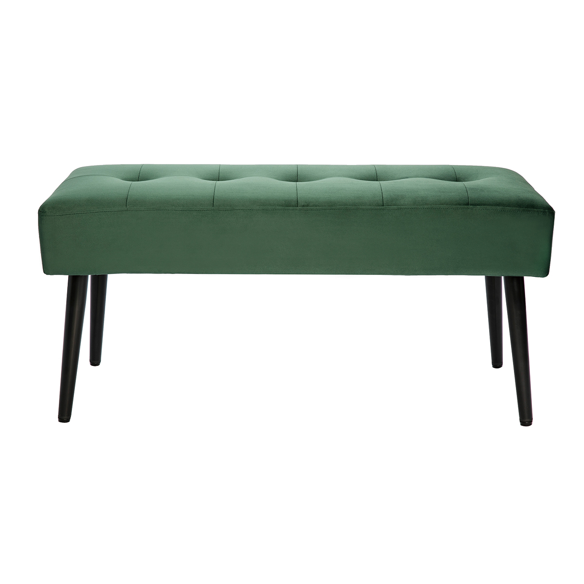 Banco de diseño capitoné de terciopelo verde oscuro y metal negro 95 cm GUESTA