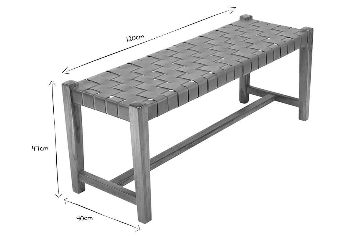 Banco de teca maciza y cuero 120cm LODGE