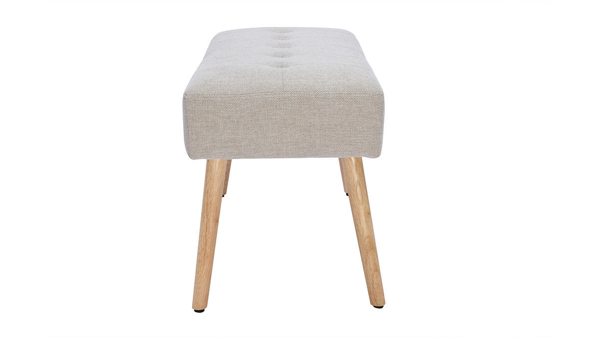 Banco nrdico capiton de tela efecto aterciopelado texturizado beige y madera clara 96 cm GUESTA