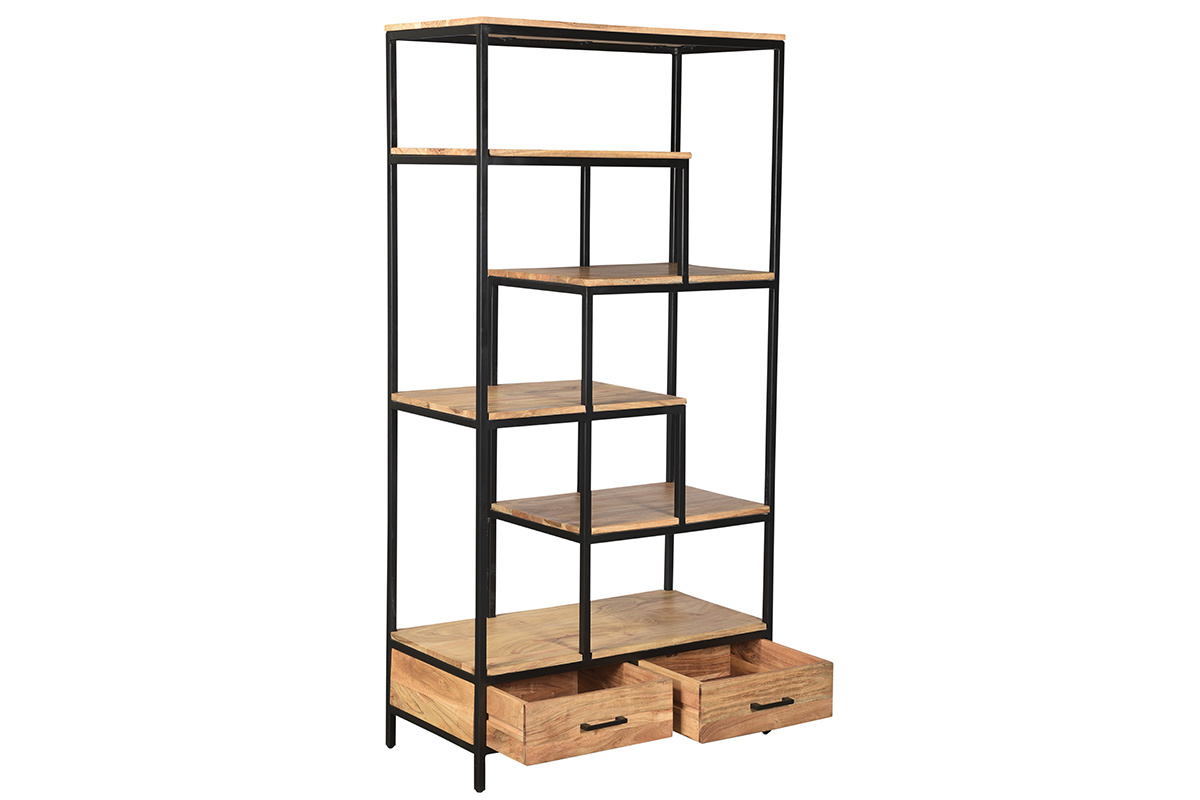 Biblioteca industrial en acacia y metal negro L90 cm JASPE