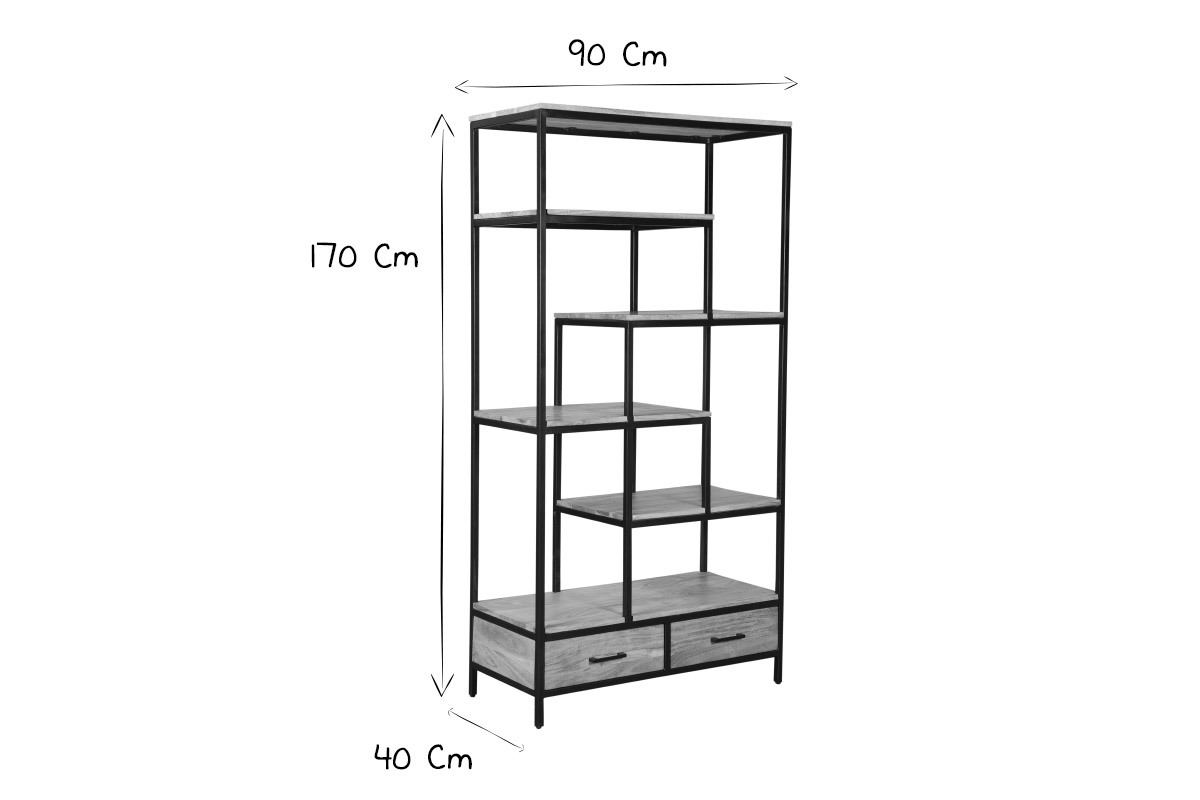 Biblioteca industrial en acacia y metal negro L90 cm JASPE