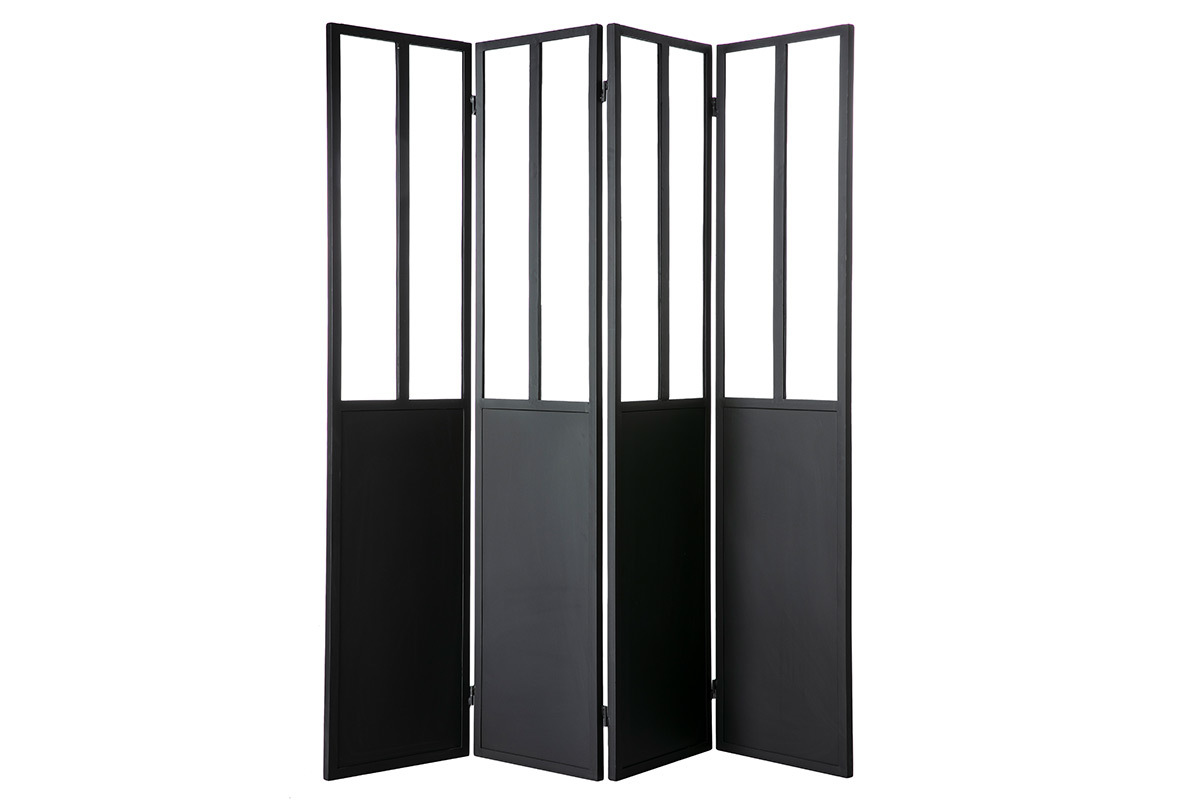 Biombo 4 paneles en metal negro y cristal RACK