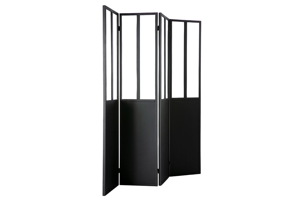 Biombo 4 paneles en metal negro y cristal RACK