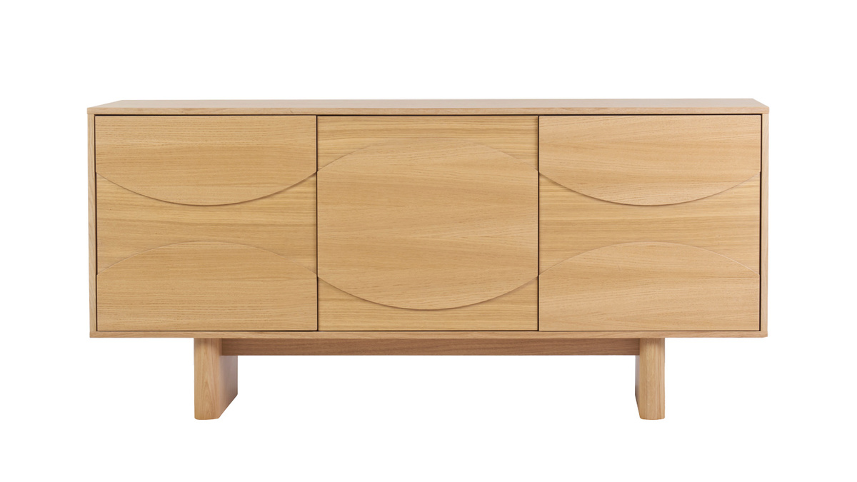 Buffet de madera clara de roble grabado L160 cm SEIGO