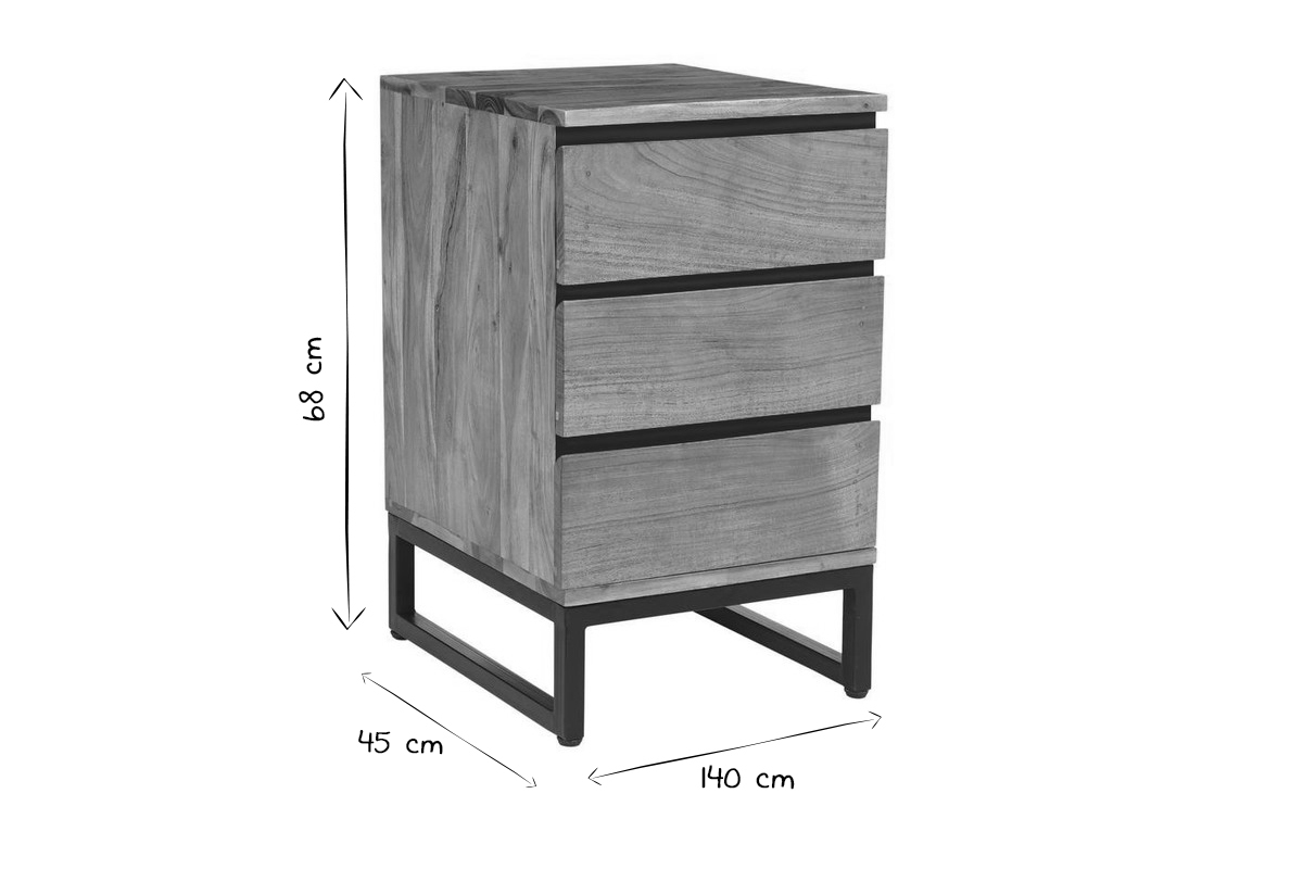 Cajonera de escritorio con 3cajones de acacia maciza y metal HOORN
