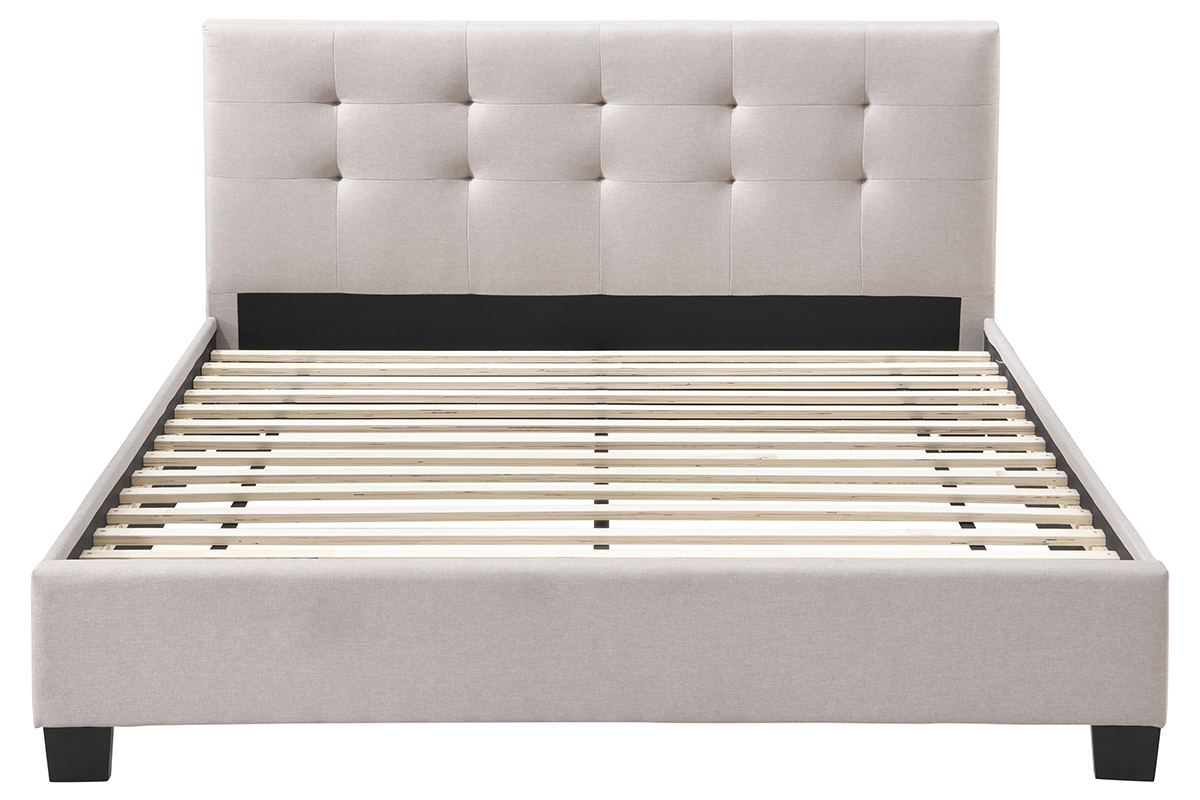 Cama 160 x 200 tela beige acolchada MARQUISE