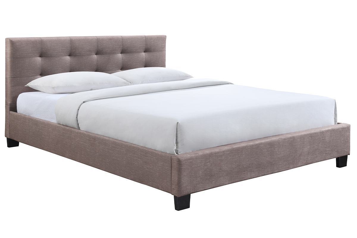 Cama 160 x 200 tela camel acolchada MARQUISE