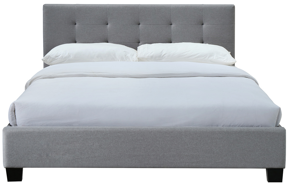 Cama 160 x 200 tela gris acolchada MARQUISE