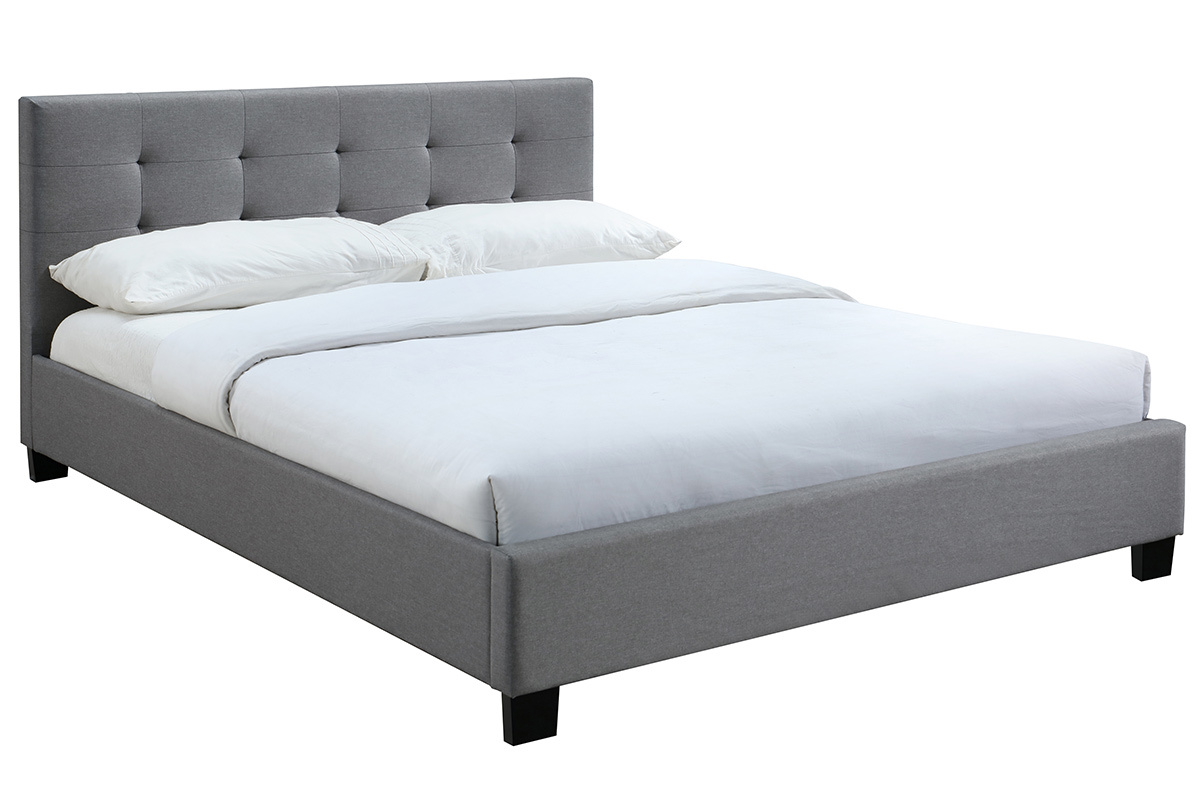 Cama 160 x 200 tela gris acolchada MARQUISE