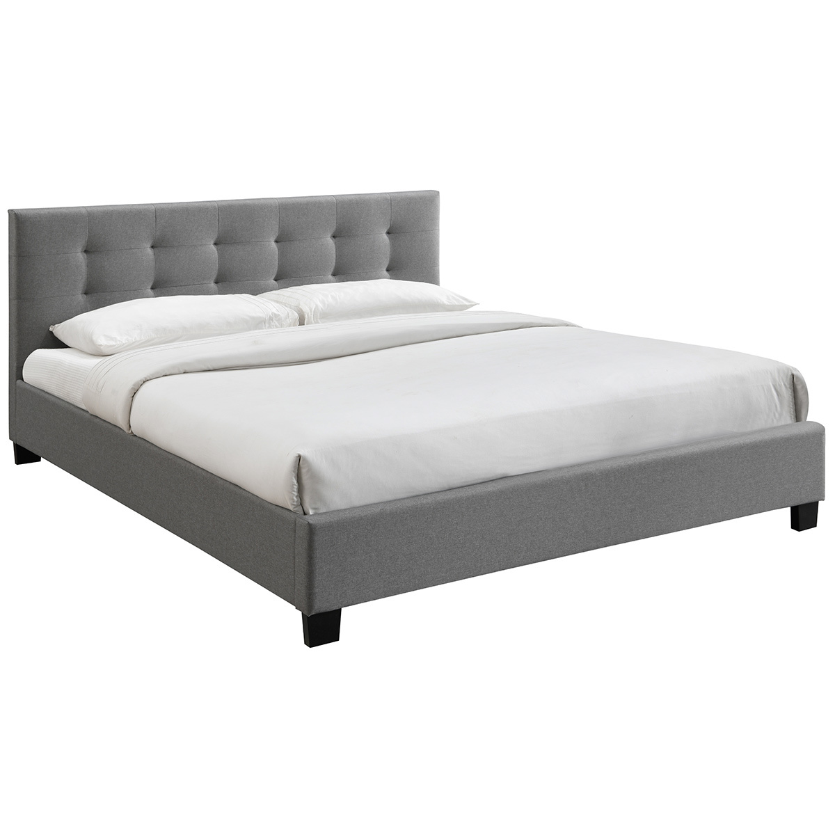 Cama 180 x 200 tela gris acolchada MARQUISE