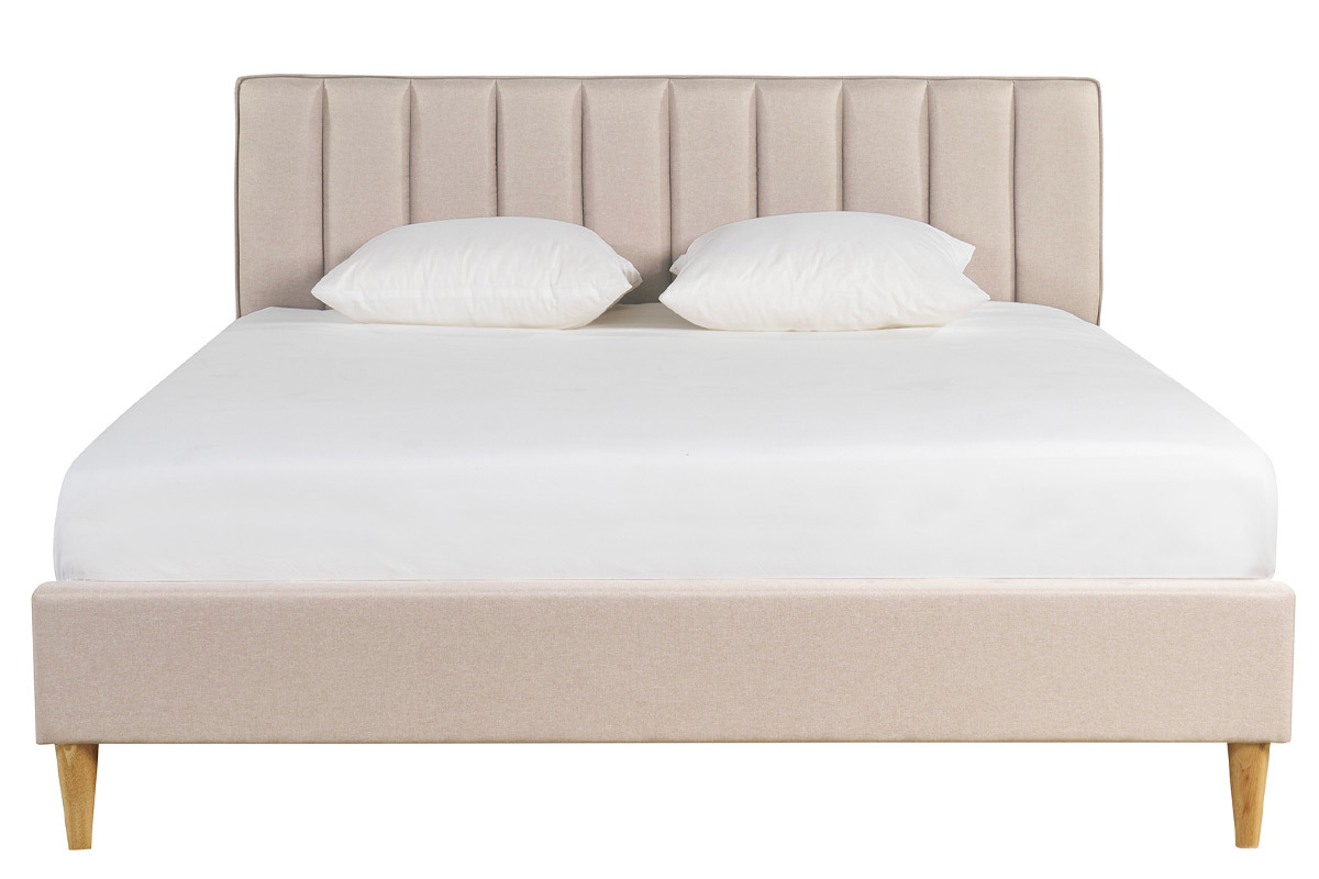 Cama 2 plazas 160 x 200 cm de tela beige DIANE