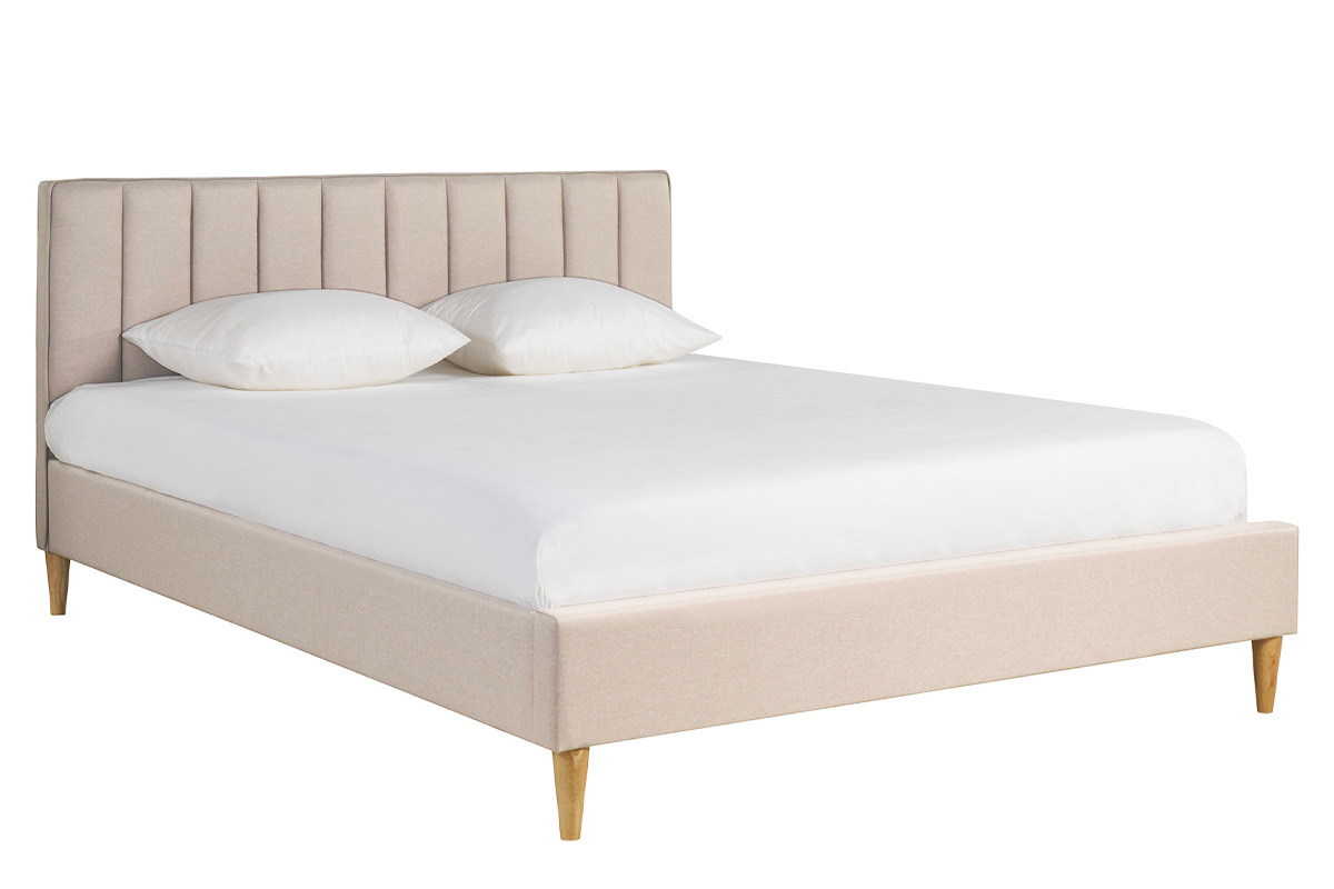 Cama 2 plazas 160 x 200 cm de tela beige DIANE