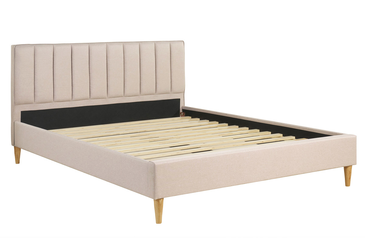 Cama 2 plazas 160 x 200 cm de tela beige DIANE