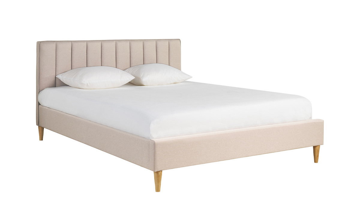 Cama 2 plazas 160 x 200 cm de tela beige DIANE