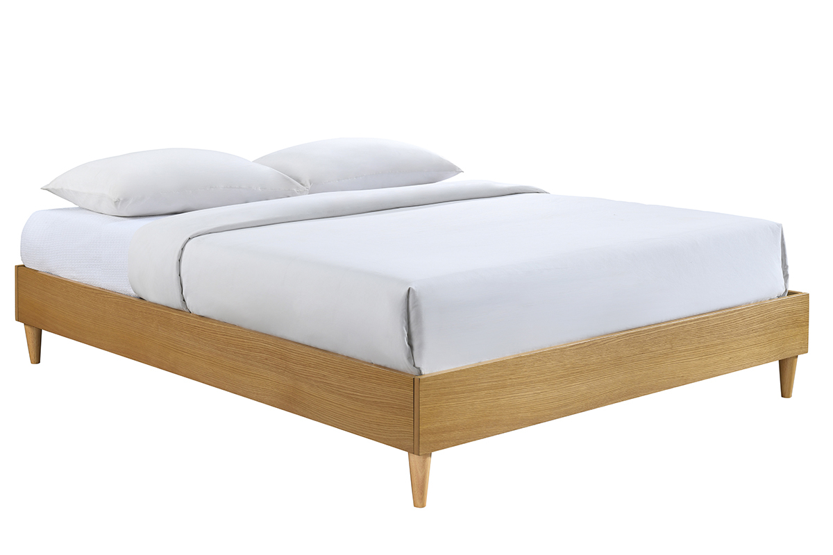 Cama adulto 160 x 200 cm con somier acabado madera clara AYO