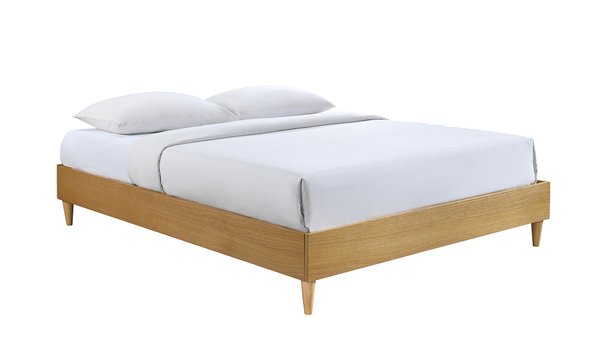 Cama adulto 160 x 200 cm con somier acabado madera clara AYO