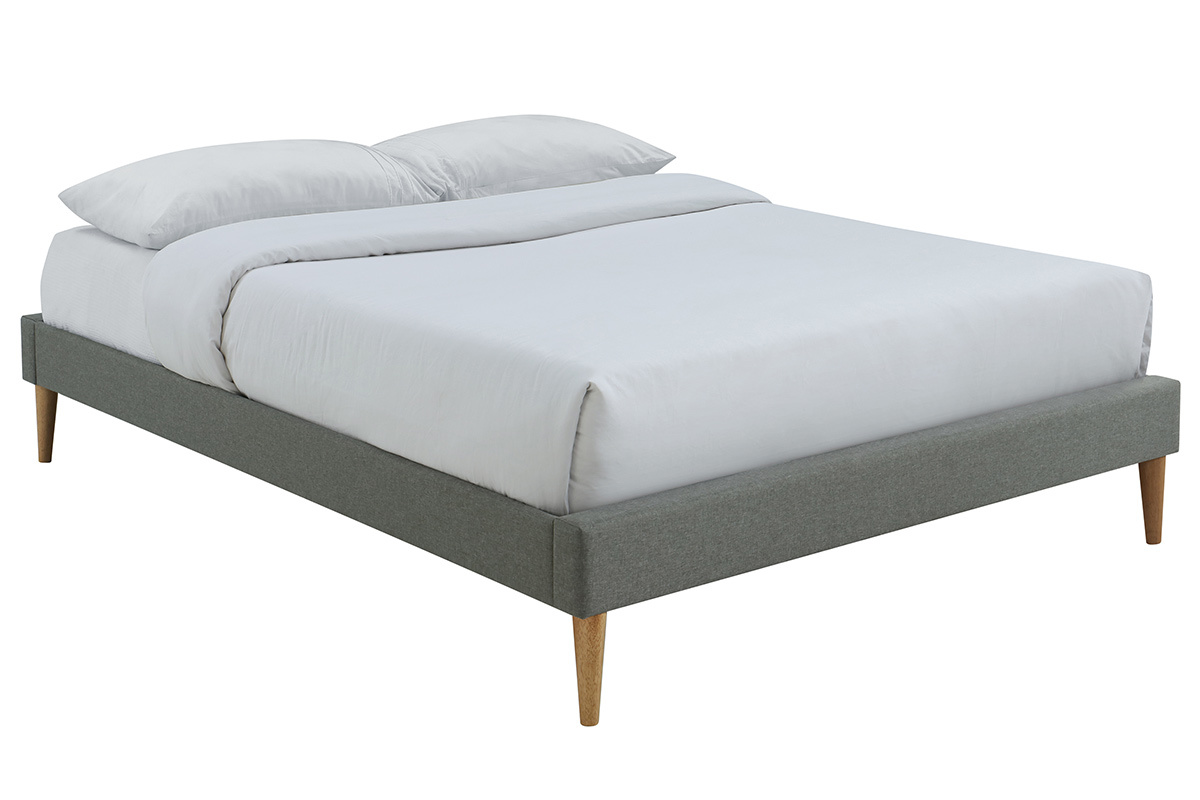 Cama adulto 160 x 200 cm con somier en tejido gris claro AYO