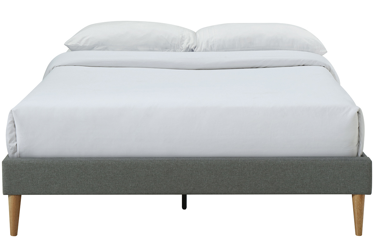 Cama adulto 160 x 200 cm con somier en tejido gris claro AYO