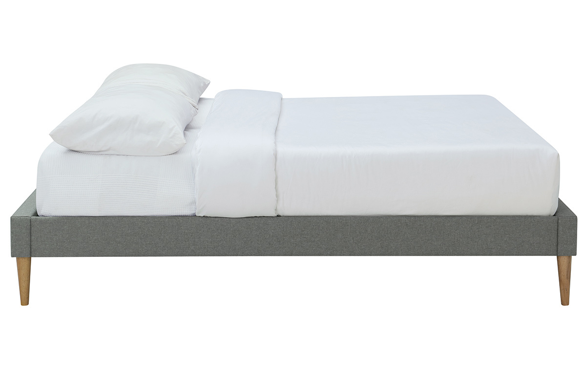 Cama adulto 160 x 200 cm con somier en tejido gris claro AYO