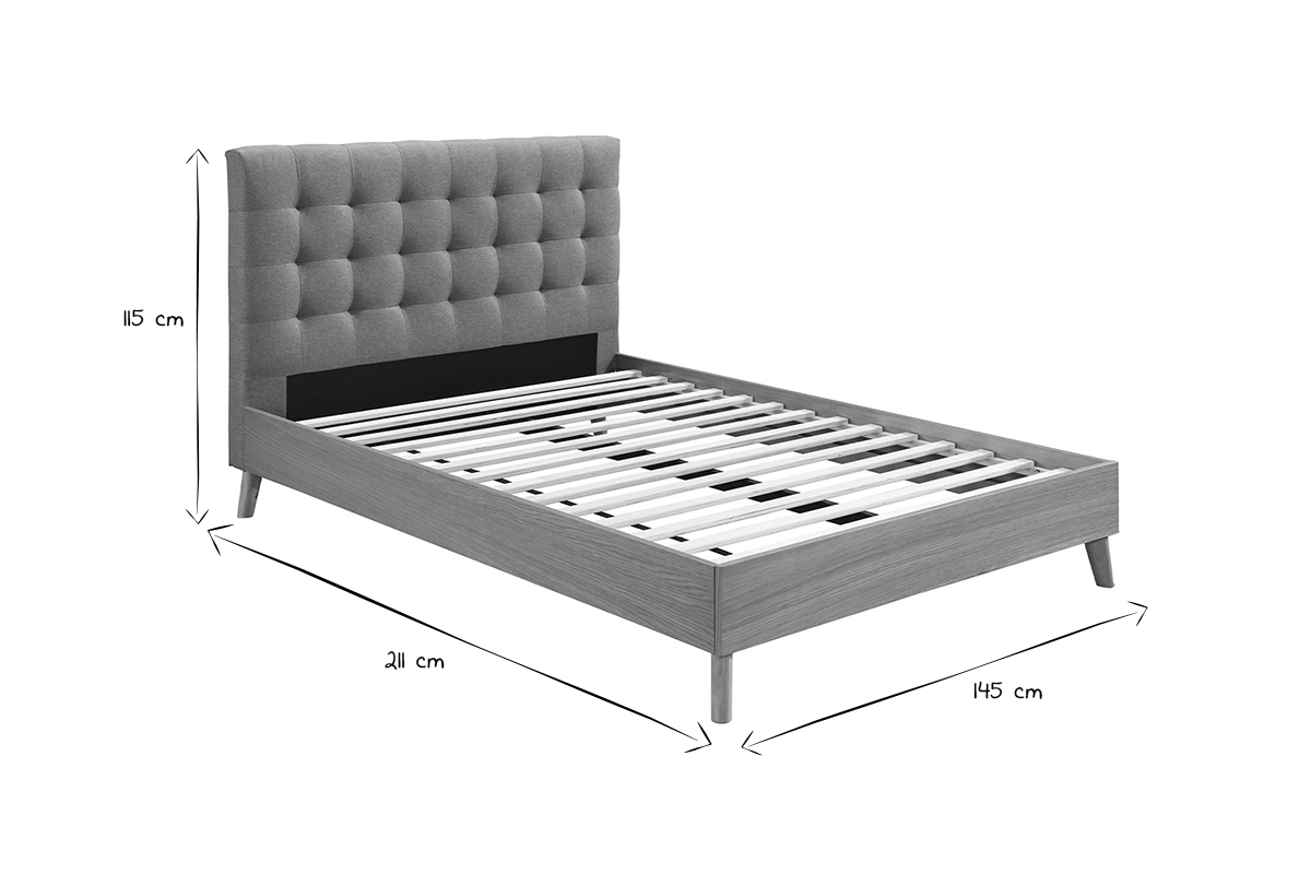 Cama adulto escandinavo madera y tejido gris 140 x 200cm LYNN