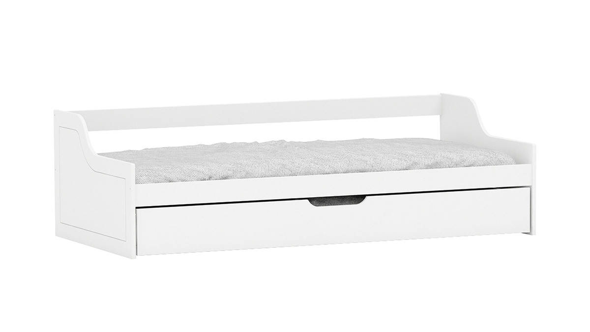 Cama banco infantil con cajn 90x200 pino blanco THEO