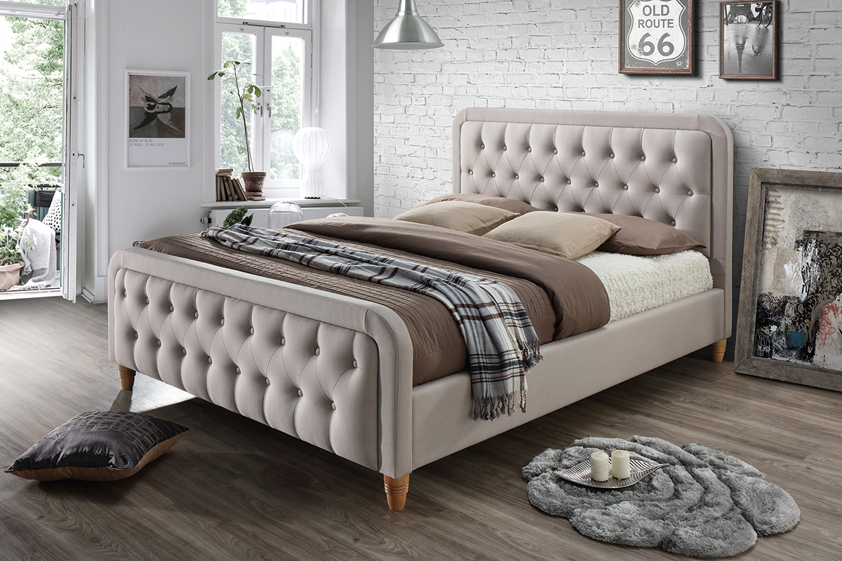 Cama capiton tejido beige 140 x 200cm KRISTEN