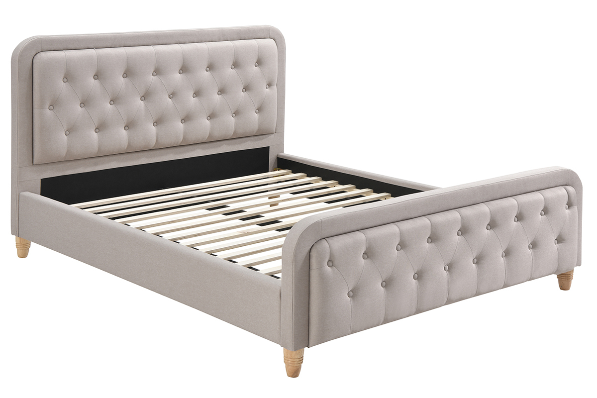 Cama capiton tejido beige 160 x 200cm KRISTEN