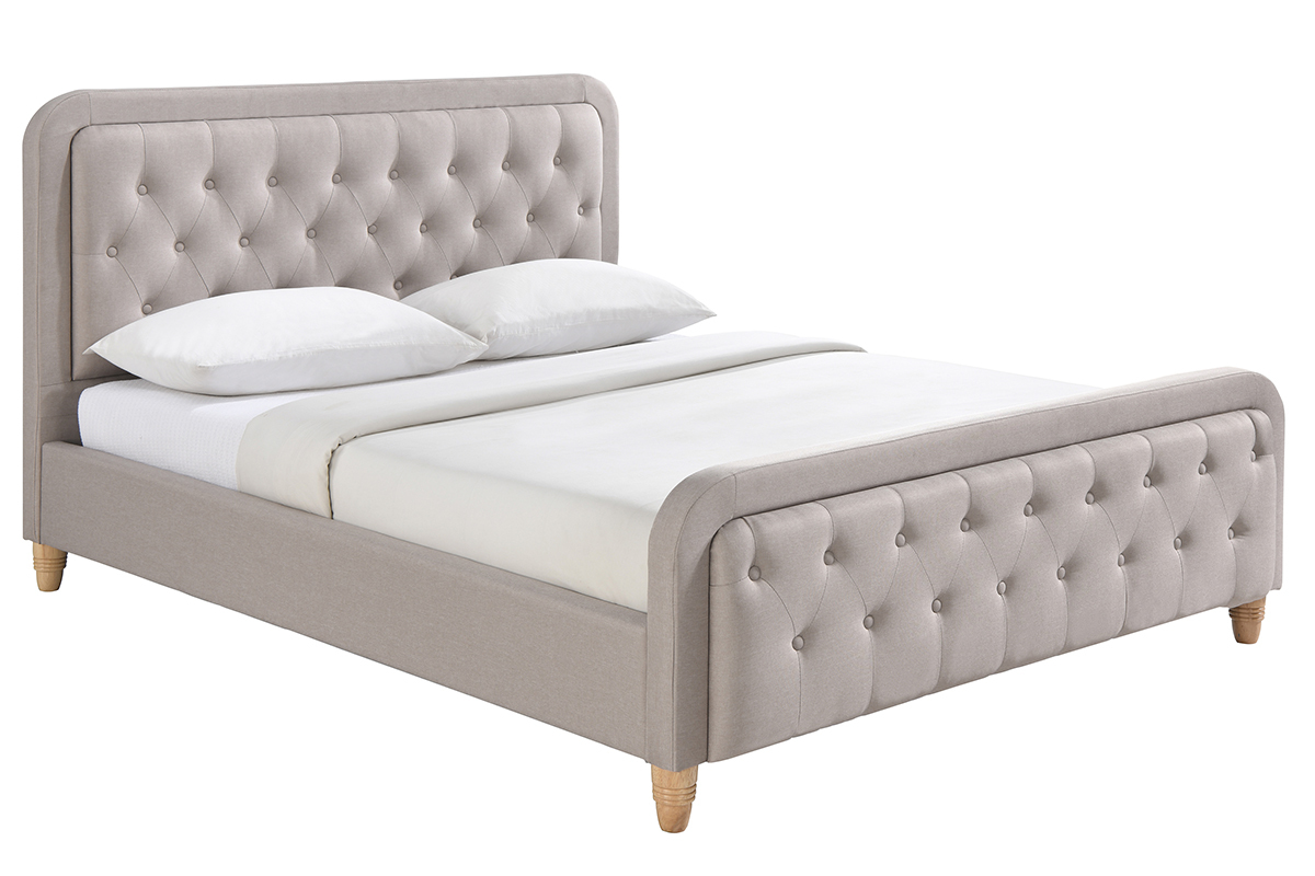 Cama capiton tejido beige 160 x 200cm KRISTEN